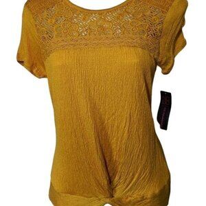 No Boundaries Burnt Gold short sleeve shirt w/lace Women's Size 11-13